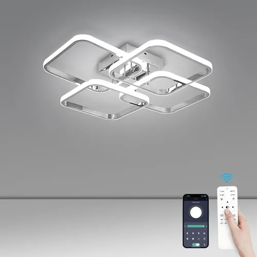 Miniatura 9 de CANEOE Lámpara de techo LED dorada moderna de 4 cuadrados, regulable, control remoto, montaje empotrado cuadrado, iluminación