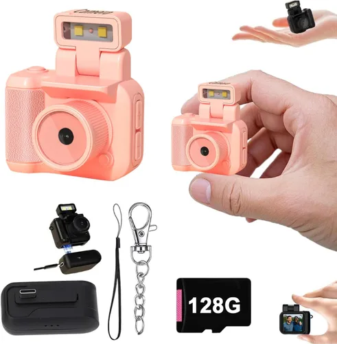 Cámara Retro Snap, Mini Cámara de Vista Vintage Nostálgica, 1080p HD con Luz LED de Flash (Rosa 128G)