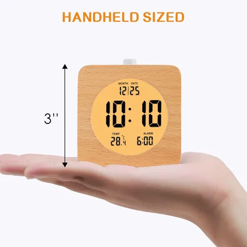 Miniatura 7 de Plumeet Reloj Despertador Digital de Madera para Dormitorios, Reloj Despertador de Madera de 4'' a Batería con Repetición y Luz Nocturna, Reloj