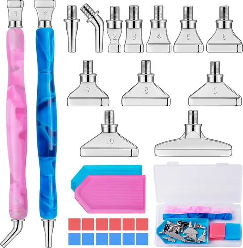 Miniatura 15 de Sttargxing Kit de 27 bolígrafos de pintura de diamante, 12 puntas de acero inoxidable con 12 arcilla, accesorios de pintura de diamante 5D, repuesto