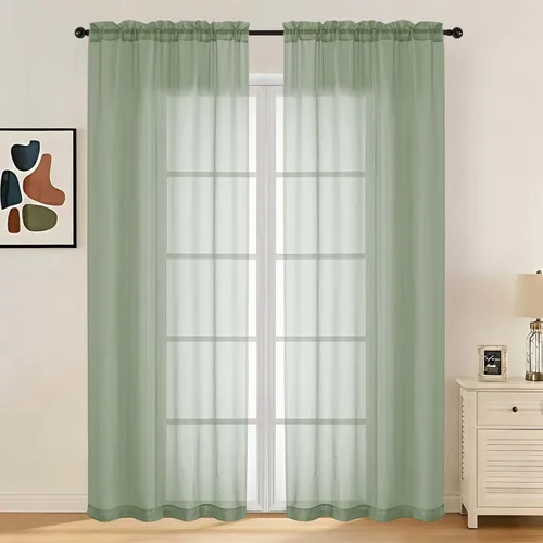 Miniatura 74 de LIVEKID Cortinas traslúcidas negras de cocina de 36 pulgadas de largo, cortinas cortas filtrantes de luz, 2 paneles de gasa aireada, texturizadas
