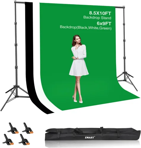 Miniatura 8 de EMART Kit de soporte de fondo para estudio de video fotográfico, sistema de soporte de fotografía ajustable de 7 x 10 pies con fondo de poliéster