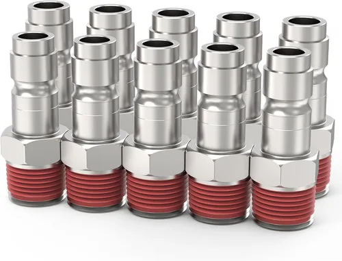 Miniatura 10 de ChillWaves Enchufe de aire estilo T automotriz, enchufes neumáticos macho NPT de 1/2 pulgada, accesorios para compresores de aire (paquete de 5)