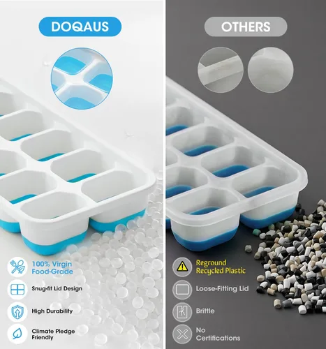 Miniatura 2 de DOQAUS Bandeja para cubitos de hielo con tapa y contenedor - Paquete de 4 bandejas de cubitos de hielo de silicona para congelador, kits de cubeta
