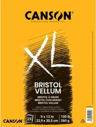 Canson Papel Bristol Serie XL, Vellum, Bloc Plegable, 9 x 12 pulgadas, 25 Hojas (100lb/260g), papel de artista para adultos y estudiantes,