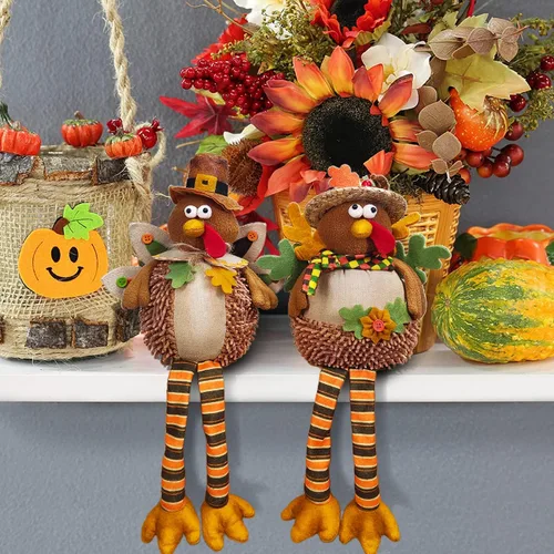 Miniatura 2 de Ogrmar Paquete de 2 muñecas de pavo de peluche de 15 pulgadas, decoración de mesa de Acción de Gracias, exquisita muñeca de felpa de pavo hecha a
