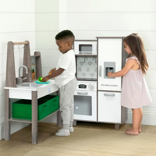 Miniatura 10 de Delta Children - Cocina de juguete de esquina todo en uno Gourmet - Juego de cocina de juguete con estufa segura y sin calor con luces, horno