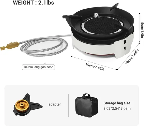 Miniatura 2 de Estufa de camping 3600W Estufa portátil para mochileros con encendido piezoeléctrico, adaptador de recipiente de combustible, estufa de gas a prueba