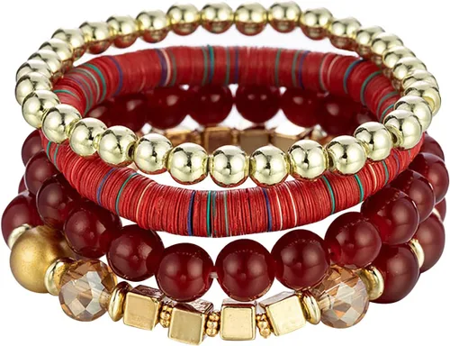 Pulseras apilables de cuentas para hombre y mujer juego de pulseras elásticas multicapa joyería multicolor lindo corazón rojo talla única