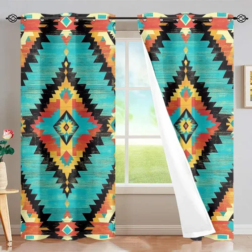 Miniatura 72 de Dreaweet African Tribal Blackout Curtains 63 Inch Long 2 Panels Set Bohemian Ethnic Geometric Grommet Top Thermal Insulated Curtains for Living Room