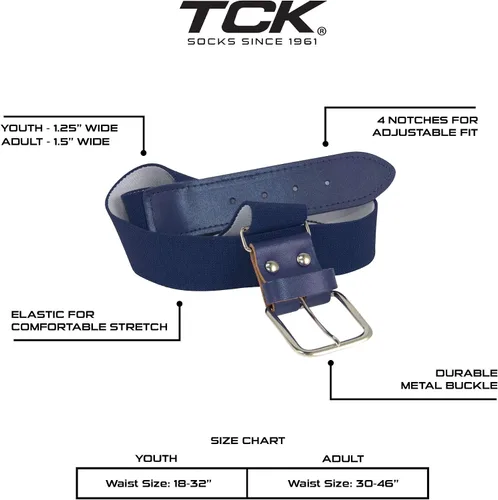 Miniatura 3 de TCK Combo de calcetines y cinturón de béisbol o sóftbol, tallas para jóvenes y adultos para niños y niñas, hombres y mujeres Azul marino