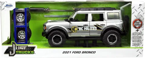 Miniatura 8 de Jada Toys Just Trucks 1:24 2021 Ford Bronco - Coche fundido a presión gris con estante para neumáticos, juguetes para niños y adultos