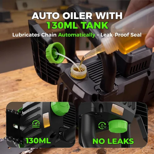 Miniatura 5 de NovorikX Motosierra inalámbrica de 20 V, motosierra eléctrica de 10 pulgadas con batería de 4.0 Ah y cargador, engrasador automático, tensión