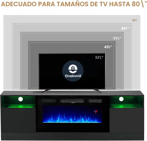 Miniatura 6 de oneinmil Soporte de TV con chimenea eléctrica de 36 pulgadas, centro de entretenimiento con luz LED, soporte de entretenimiento con textura