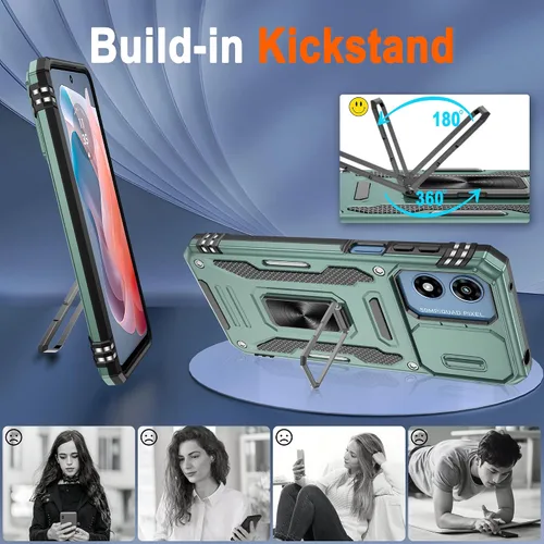 Miniatura 5 de Atump Funda para Motorola Moto G Play 2024 (4G) con [paquete de 2] protector de pantalla HD y cubierta para cámara deslizante, soporte de anillo