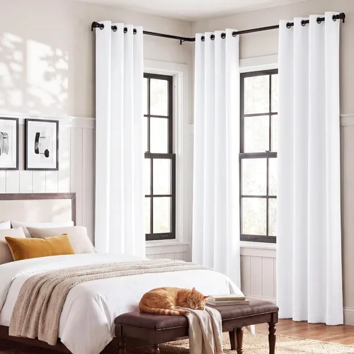 Miniatura 7 de NICETOWN Paneles de cortina de ventana 100 % opacos, cortinas de bloqueo de calor y luz completa con forro negro para guardería, cortinas con Blanco