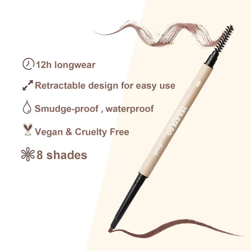 Miniatura 5 de Auburn - Lápiz de cejas rojo automático con cepillo para cabello rojo, lápiz de cejas rojizo ultra delgado para laminación de cejas, resistente al