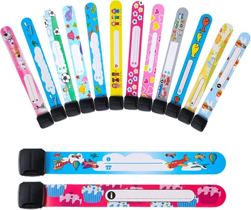 Chinco 14 Piezas Pulseras de Identificación de Seguridad para Niños Pulsera de Identificación Infantil Pulsera Reutilizable con Etiqueta de Nombre