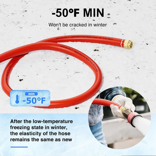 Miniatura 4 de SPECILITE Manguera de agua de jardín fría/caliente de 1 pulgada, 50 pies, -50 ℉ a 190 ℉, alto flujo de agua, flexible y ligera, tubo de goma
