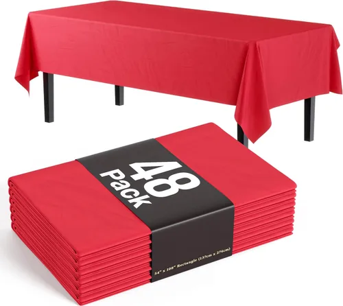 Miniatura 11 de Exquisite Manteles negros para mesas rectangulares, paquete de 48 manteles de plástico desechables de 54 x 108 pulgadas, manteles rectangulares