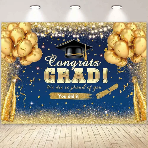 Miniatura 6 de Cartel de graduación de 7 x 5 pies para celebrar la clase de 2025, decoraciones de fiesta con globos negros y dorados con purpurina negra y dorada