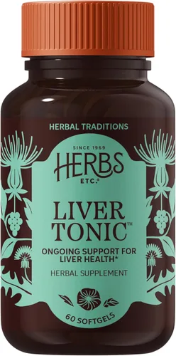 Herbs Etc. Cápsulas blandas de tónico para hígado, suplemento de hierbas para una función hepática saludable y desintoxicación natural, cardo