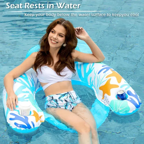 Miniatura 3 de Jasonwell Silla Flotante Hinchable para Piscina - Pack de 2 Sillas Flotantes para Piscina, Sillas Flotantes para Piscina con Portavasos, Silla