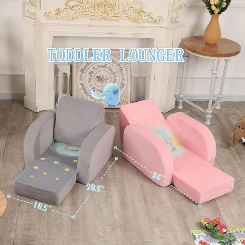 Miniatura 3 de MOMCAYWEX Sofá para niños, sofá abierto 3 en 1, cómodo tumbona para niños, tela de terciopelo, gris