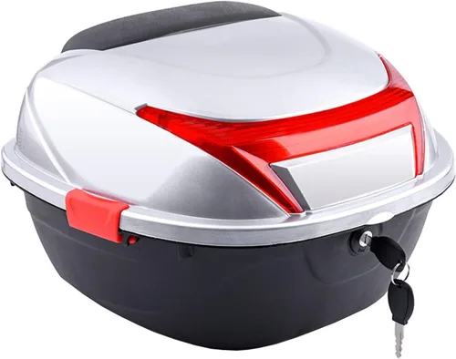 Miniatura 14 de Caja trasera universal de 42 litros para motocicleta con respaldo suave, funda rígida con accesorios de montaje, 15.7 x 14 x 11 pulgadas (color rojo)