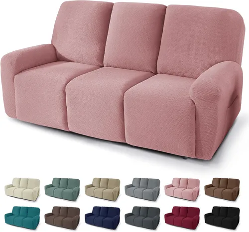 Miniatura 11 de JIVINER Fundas reclinables de gran tamaño de 3 piezas para sillón reclinable grande con bolsillos, tela jacquard elástica Lazy Boy funda para sofá