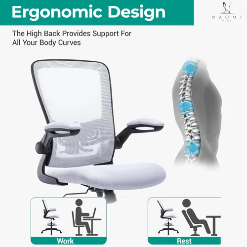 Miniatura 4 de Naomi Home Serena Silla ergonómica de malla de redacción, ajustable, malla transpirable, soporte lumbar, ergonómica y ajustable en altura ajustable