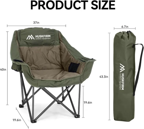 Miniatura 3 de Huskfirm Silla de campamento de gran tamaño, acolchadas, sillas de campamento plegables de alta resistencia con portavasos y bolsa enfriadora, silla