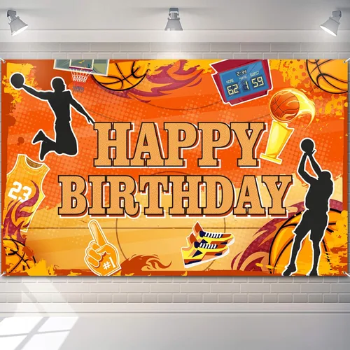 Boao Telón de fondo de baloncesto de cumpleaños de feliz cumpleaños, decoración de fiesta, fotografía deportiva, suministros de fondo para cabina de