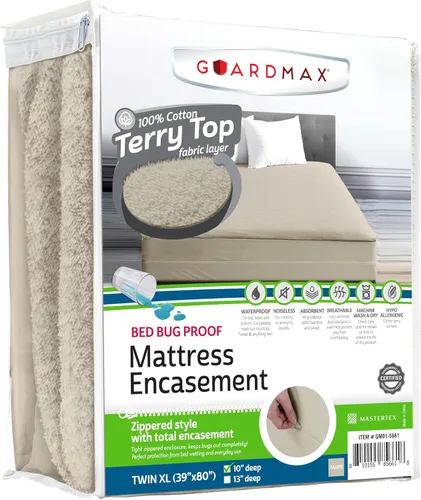 Miniatura 14 de Guardmax Funda de colchón Queen con cremallera, protector de colchón 100% impermeable, suave y absorbente de algodón de rizo superior para niños, 1