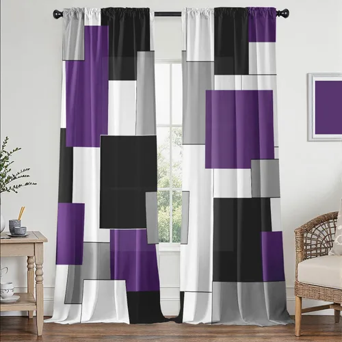 Miniatura 19 de Cortinas negras y rojas para sala de estar, 63 pulgadas de largo, cortinas geométricas modernas, blancas y grises, cortinas abstractas con bolsillo
