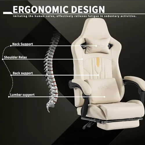 Miniatura 4 de Silla de juegos con reposapiés, silla ergonómica para computadora, cojín lumbar de masaje, silla de videojuegos de carreras, silla reclinable