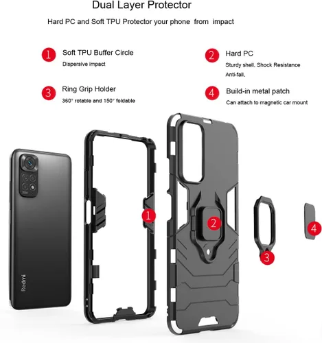 Miniatura 3 de Funda para Xiaomi Redmi Note 11/Note 11S (no 5G) con protector de pantalla de vidrio templado híbrido resistente Armadura protectora con soporte