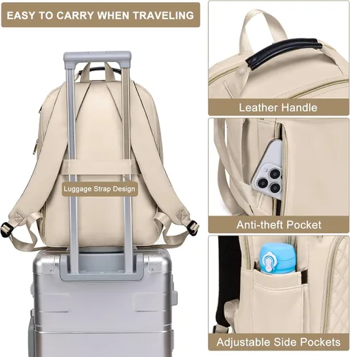 Miniatura 5 de Mochila Kuosdaz para Mujeres, Beige, 15,6 pulg.