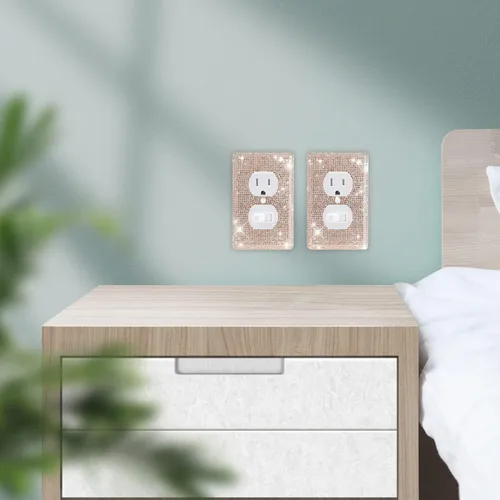 Miniatura 6 de Alanfox 2 placas de pared con diamantes de imitación de cristal dorado, cubiertas brillantes para interruptor de luz, cubiertas de placa de pared