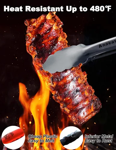Miniatura 2 de Anaeat Pinzas de barbacoa resistentes de alta calidad para parrilla de cocina y barbacoa, pinzas de bloqueo de acero inoxidable antideslizantes de 3