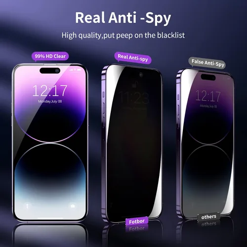 Miniatura 2 de Fotbor [Paquete de 3+3] Protector de pantalla de privacidad para iPhone 13 Pro Max con protector de lente de cámara, cobertura completa privada