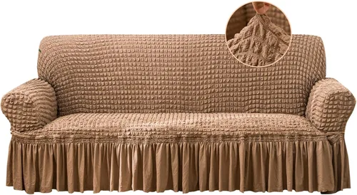 Miniatura 35 de Jeloris Funda Protectora Elástica para Sofá de Dos Plazas de Fácil Ajuste con Falda, Protector de Muebles Universal Duradero Lavable de Alta Beige