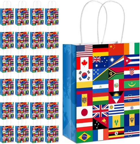 Miniatura 8 de Pajean Paquete de 16 bolsas de bandera internacional, bolsas de regalo de bandera del mundo para apertura de eventos deportivos, celebraciones