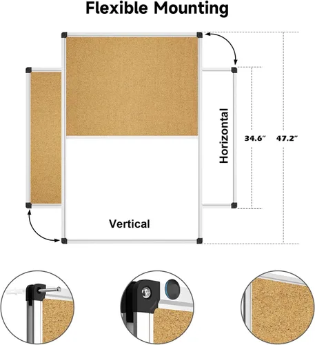Miniatura 4 de XBoard - Pizarra magnética de borrado en seco y pizarra de corcho 48 x 36, pizarra blanca combinada con marco de aluminio
