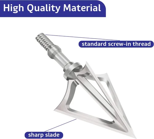 Miniatura 3 de Hunting Broadheads with 3 Fixed Blade 100 Grain Screw-in Archery Broadheads Compatible with Crossbows,Recurve and Compound Bows plateado