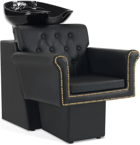 BarberPub Silla de estación de champú negra para estilista, champú retrolavado de cerámica y juego de sillas para salón, salón en casa, barbería 9104