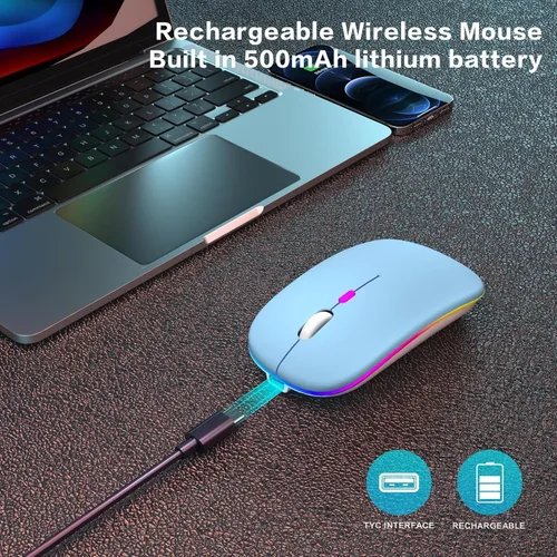 Miniatura 3 de AIKOKOK Ratón inalámbrico Bluetooth recargable para laptop con uso LED portátil (BT5.2 y USB 2.4G) Conexión de modo dual Ratón silencioso delgado