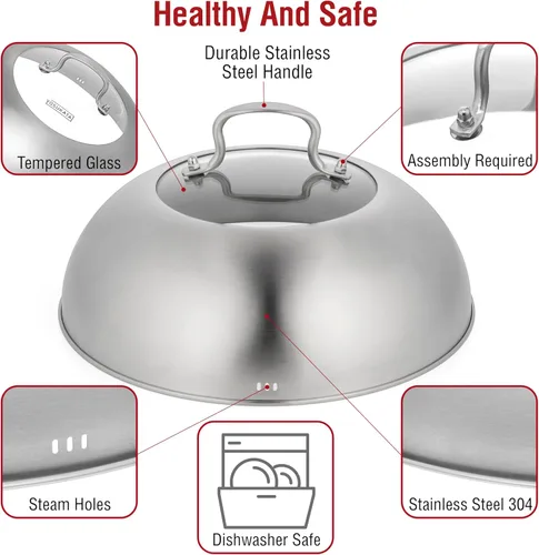 Miniatura 2 de YOSUKATA Tapa para wok de 11.4 pulgadas – Cubierta de wok de acero inoxidable de alta calidad con inserto de vidrio templado, orificios de vapor