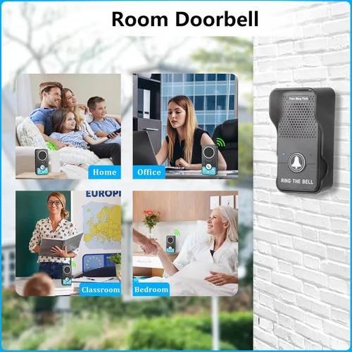 Miniatura 8 de Timbre inalámbrico con altavoz de audio de 2 vías, timbre de puerta de conversación natural manos libres, rango de 1300 pies, volumen de 8 niveles