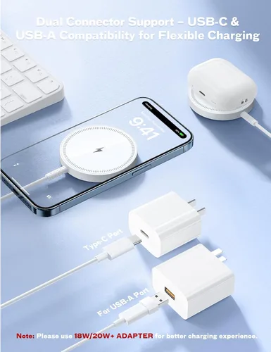 Miniatura 4 de Cargador magnético inalámbrico Magsafe para iPhone: almohadilla de carga para iPhone 17/16/15/14/13/12 Serie y AirPods Pro 4-2, imán fuerte, puertos